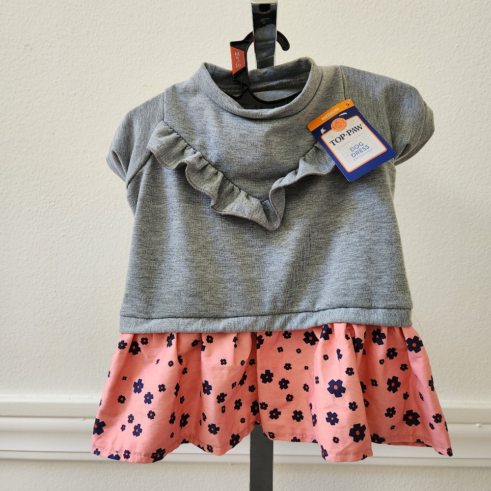 Top Paw Gray/Peach/Blue Floral Dress for Dogs  Size Medium 💥 - Picture 2 of 7